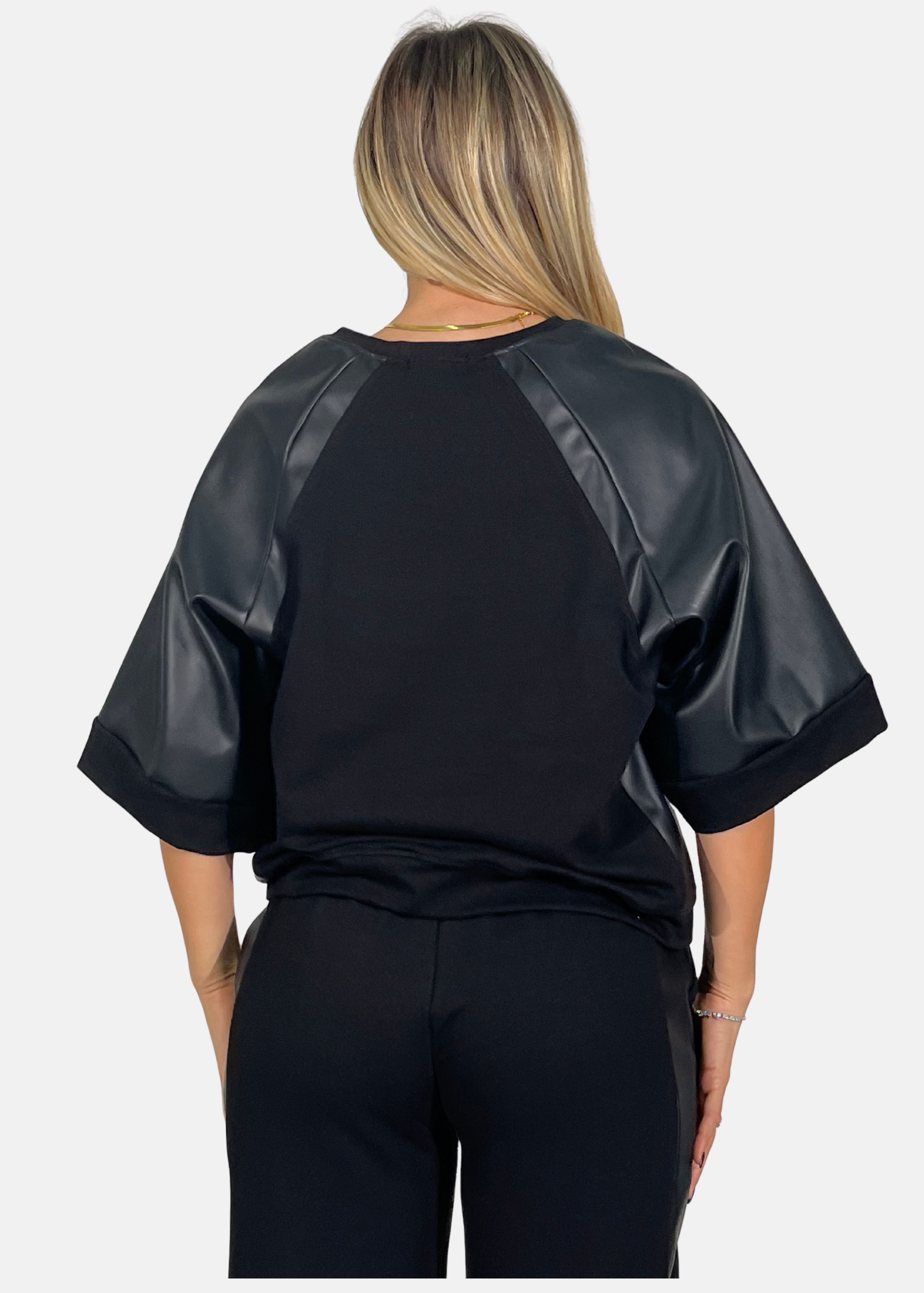 Maglia Donna con Maniche in Ecopelle