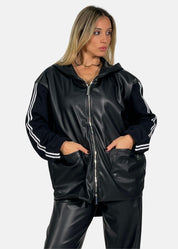 Giacca Over in ecopelle con maniche in felpa