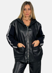 Giacca Over in ecopelle con maniche in felpa