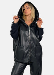 Giacca Over in ecopelle con maniche in felpa