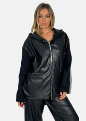 Giacca Over in ecopelle con maniche in felpa