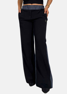 Pantapalazzo bicolor in felpa e jeans