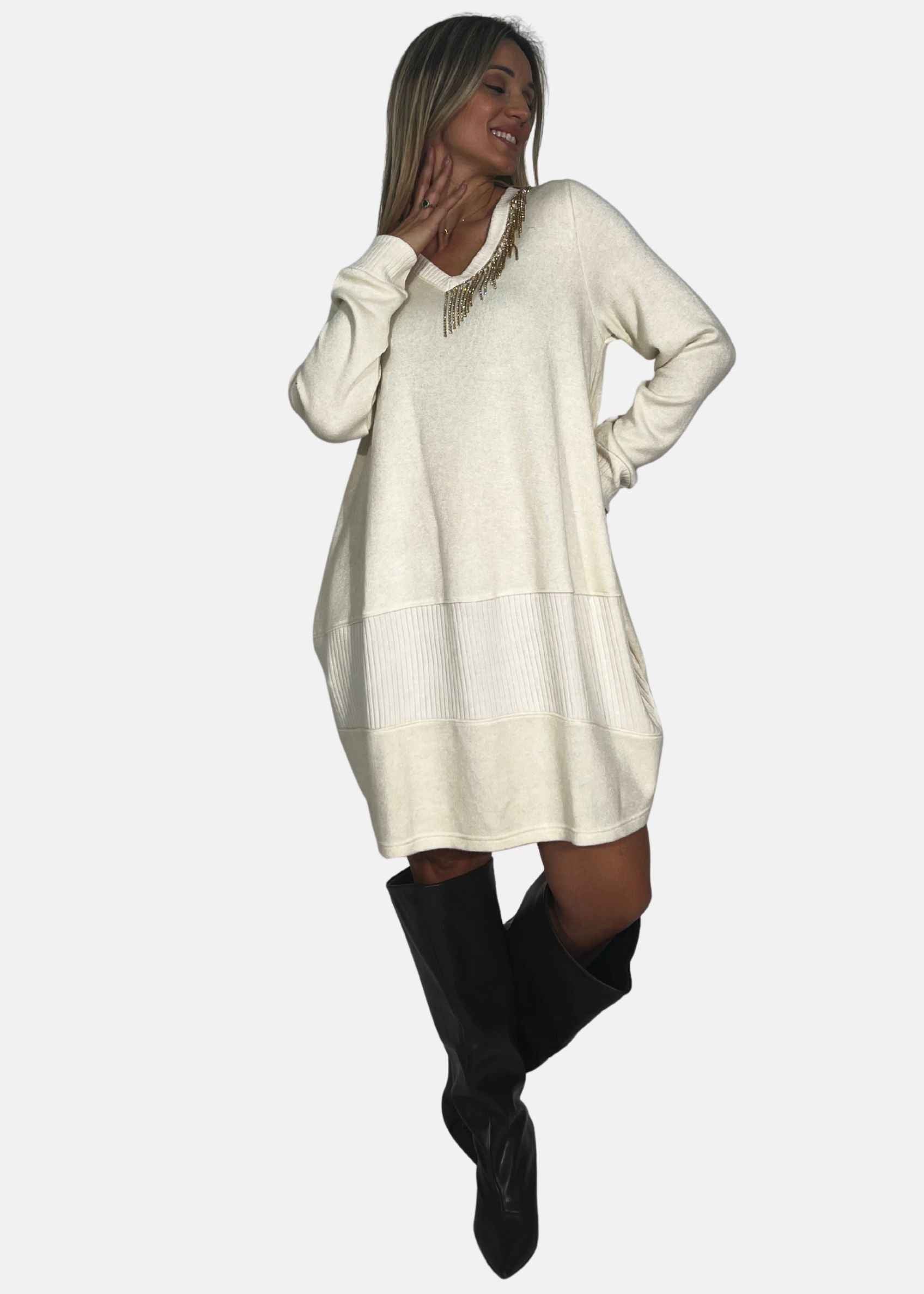 Abito scollo a V in tessuto soft