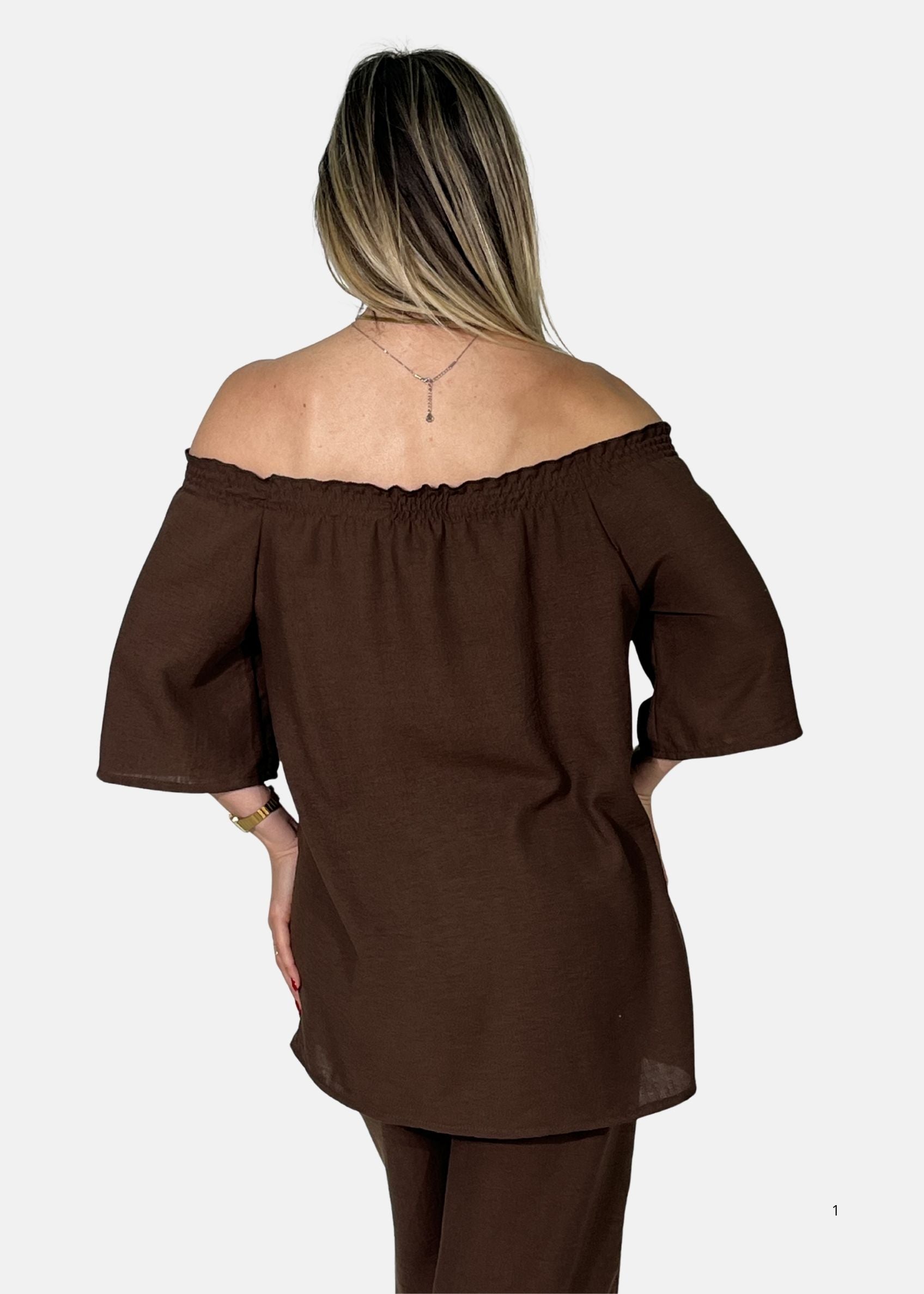 Blusa Scollo Bardot in lino e viscosa