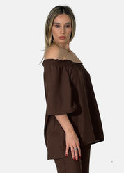 Blusa Scollo Bardot in lino e viscosa
