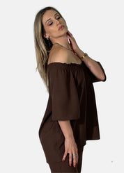 Blusa Scollo Bardot in lino e viscosa