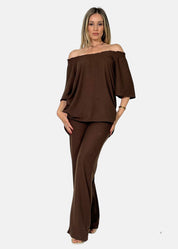 Blusa Scollo Bardot in lino e viscosa
