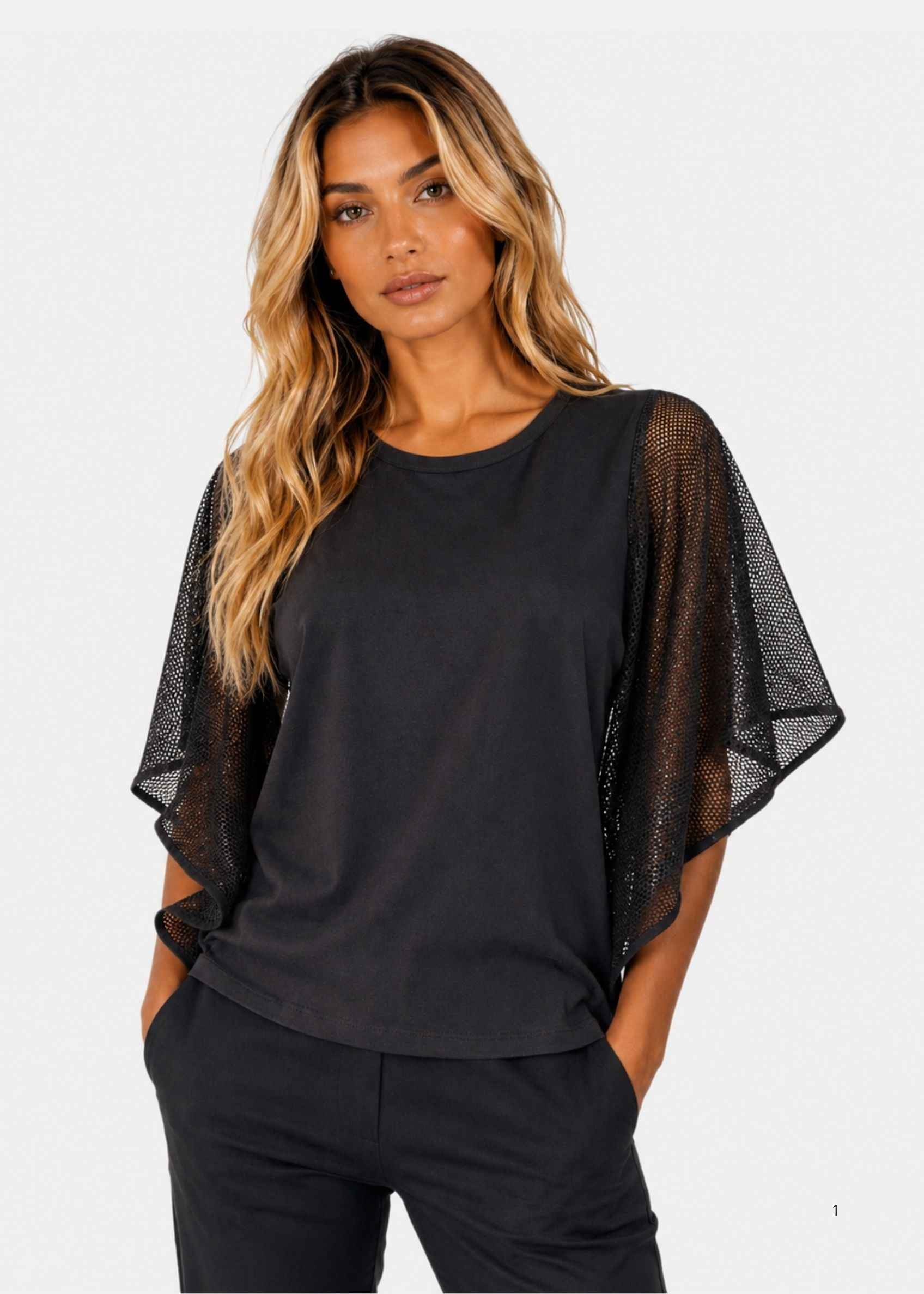 Maglia con Maniche Volant in Rete