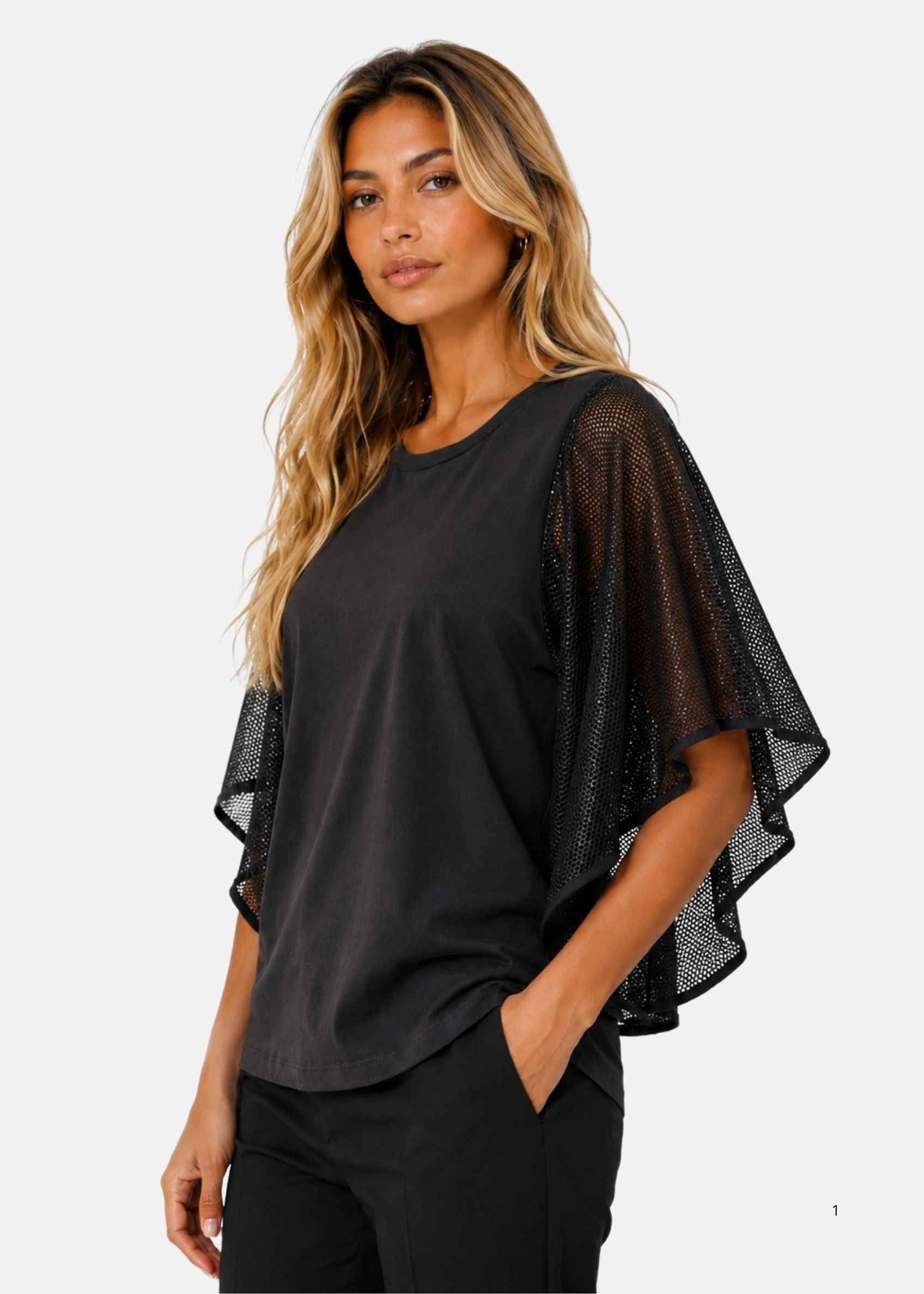 Maglia con Maniche Volant in Rete