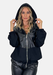 Bomber donna in ecopelle e felpa
