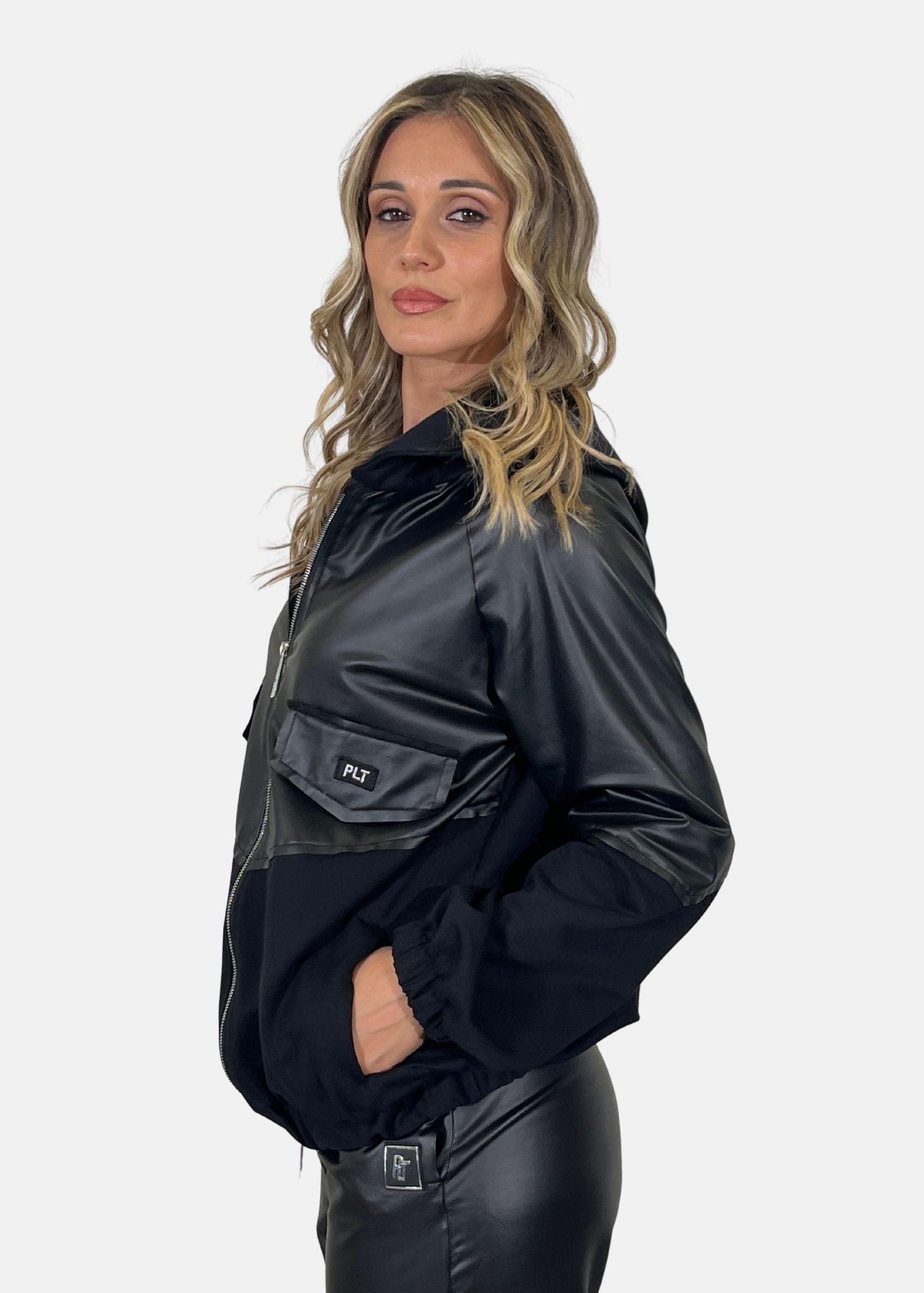 Bomber donna in ecopelle e felpa