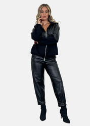 Bomber donna in ecopelle e felpa