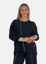 Felpa donna cuciture a contrasto
