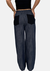 Pantapalazzo bicolor in felpa e jeans