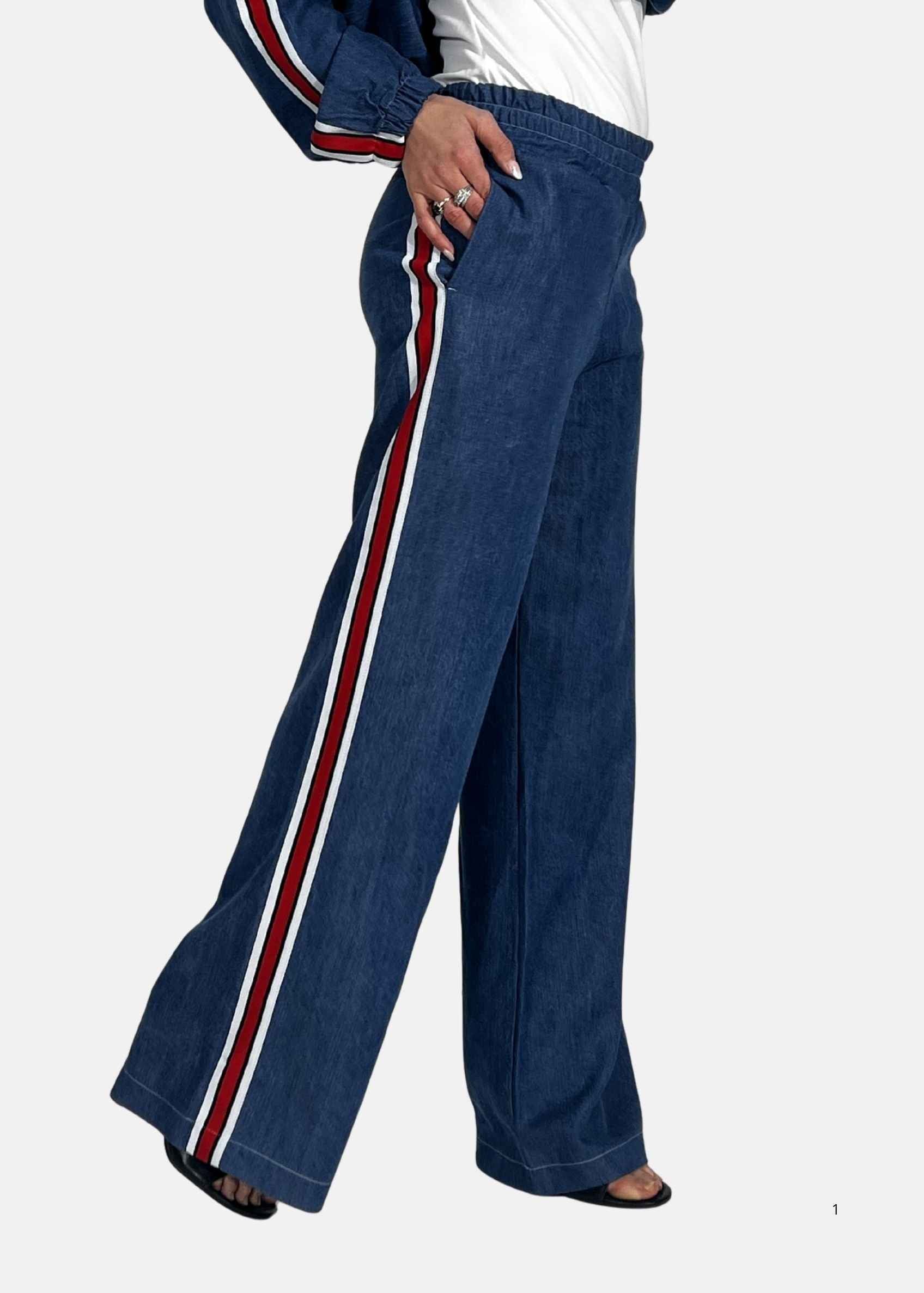 Pantalone a palazzo in jeans con bandina