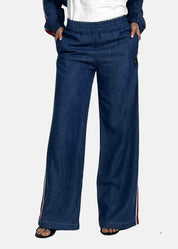 Pantalone a palazzo in jeans con bandina