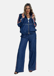 Pantalone a palazzo in jeans con bandina