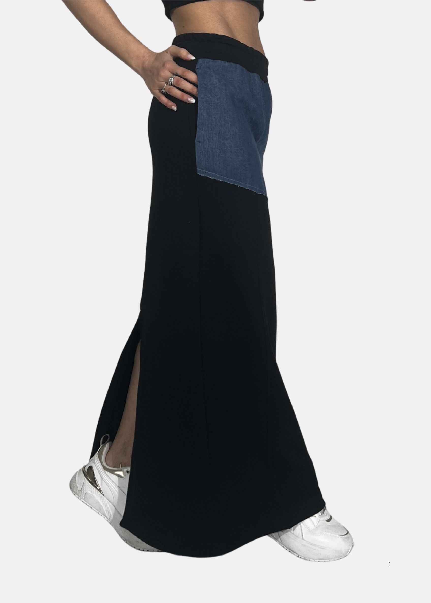Gonna lunga in felpa e jeans