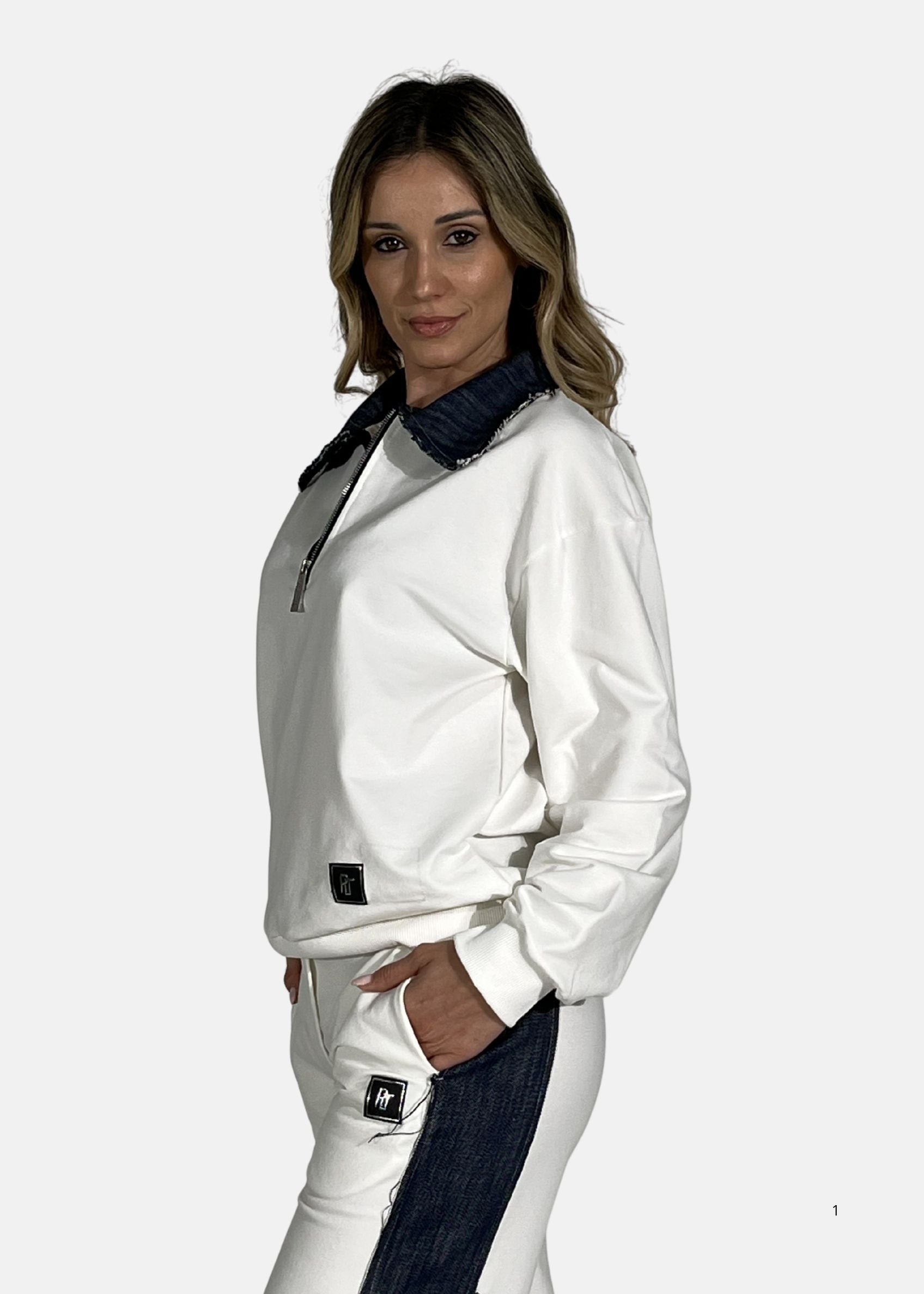 Felpa Donna con colletto in jeans