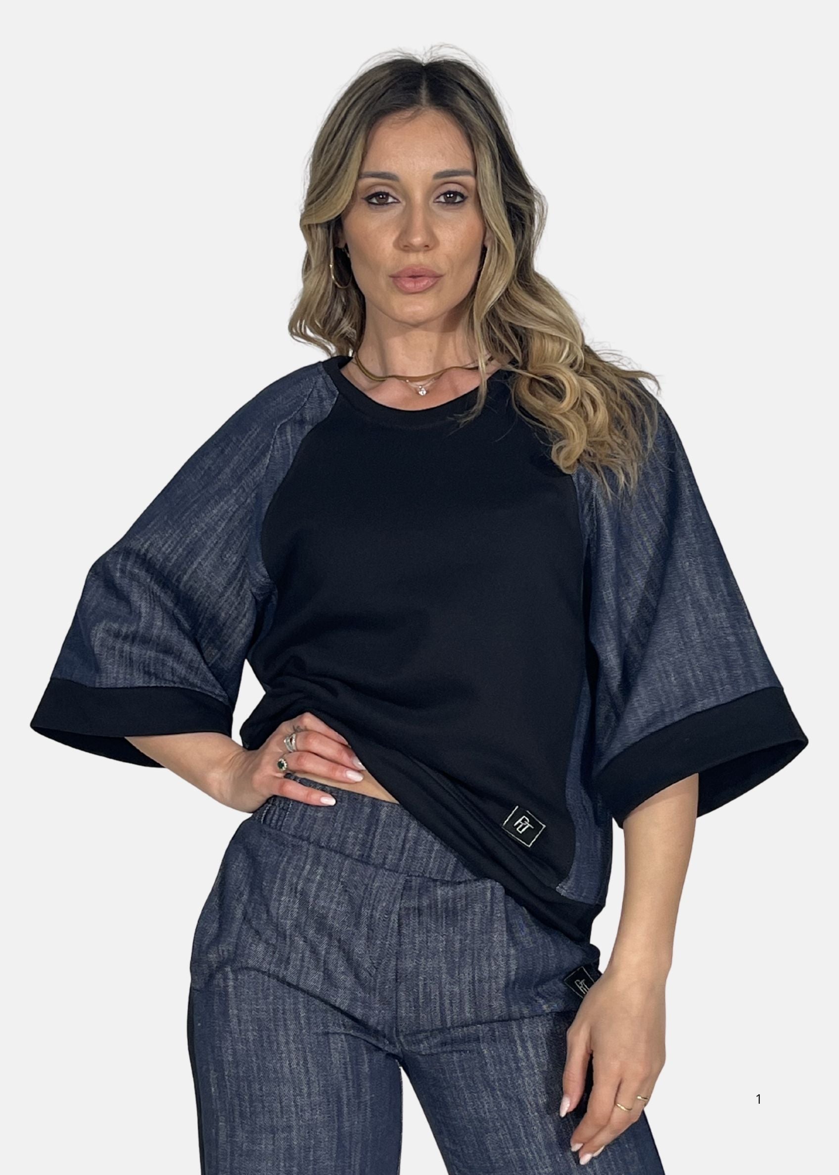 Maglia Donna con Maniche in Jeans
