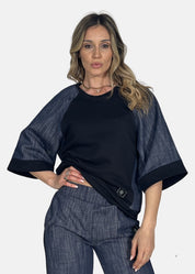 Maglia Donna con Maniche in Jeans