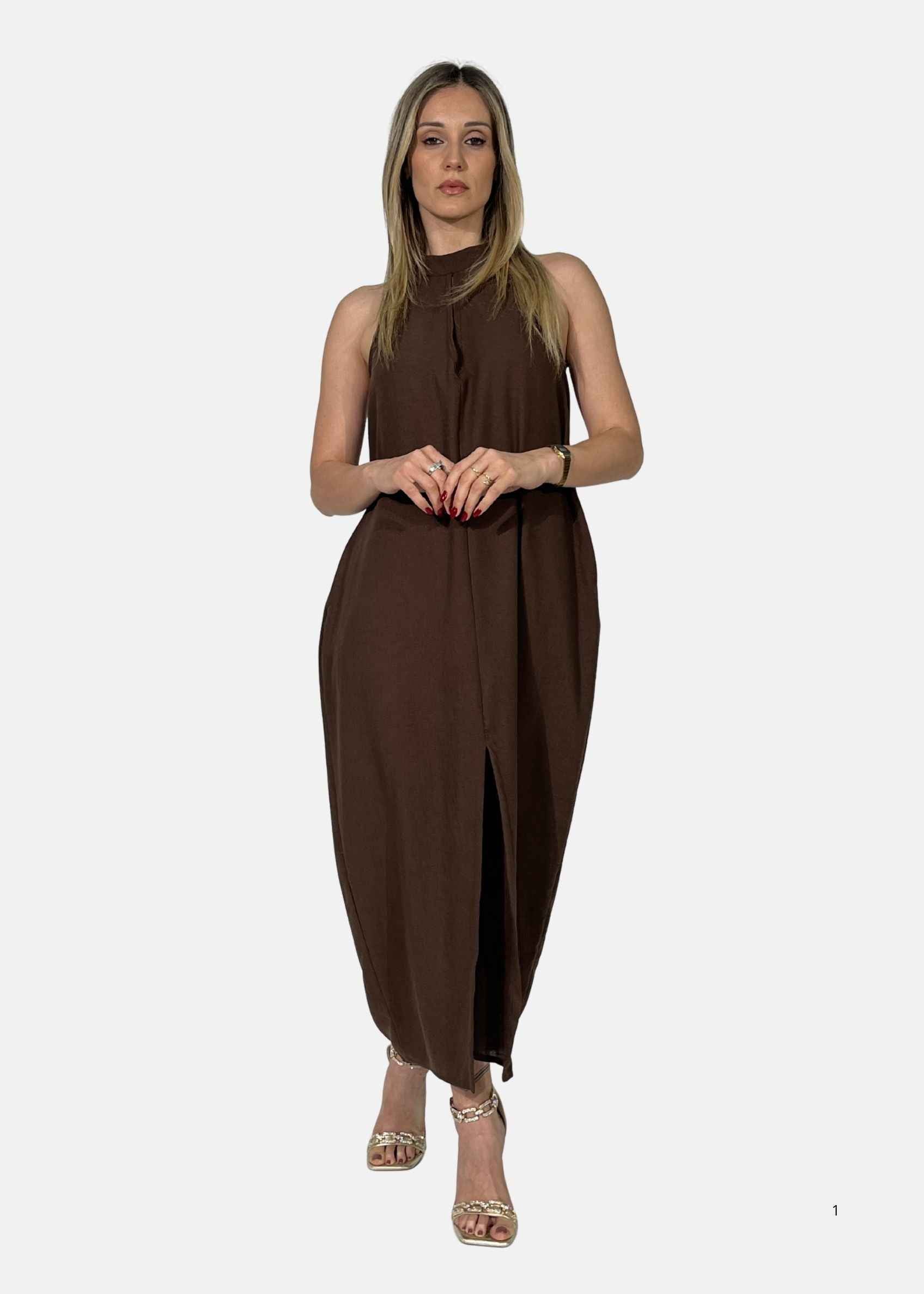 Abito Halter in lino e viscosa