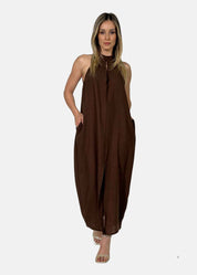 Abito Halter in lino e viscosa