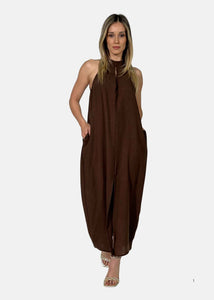 Abito Halter in lino e viscosa