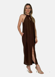 Abito Halter in lino e viscosa