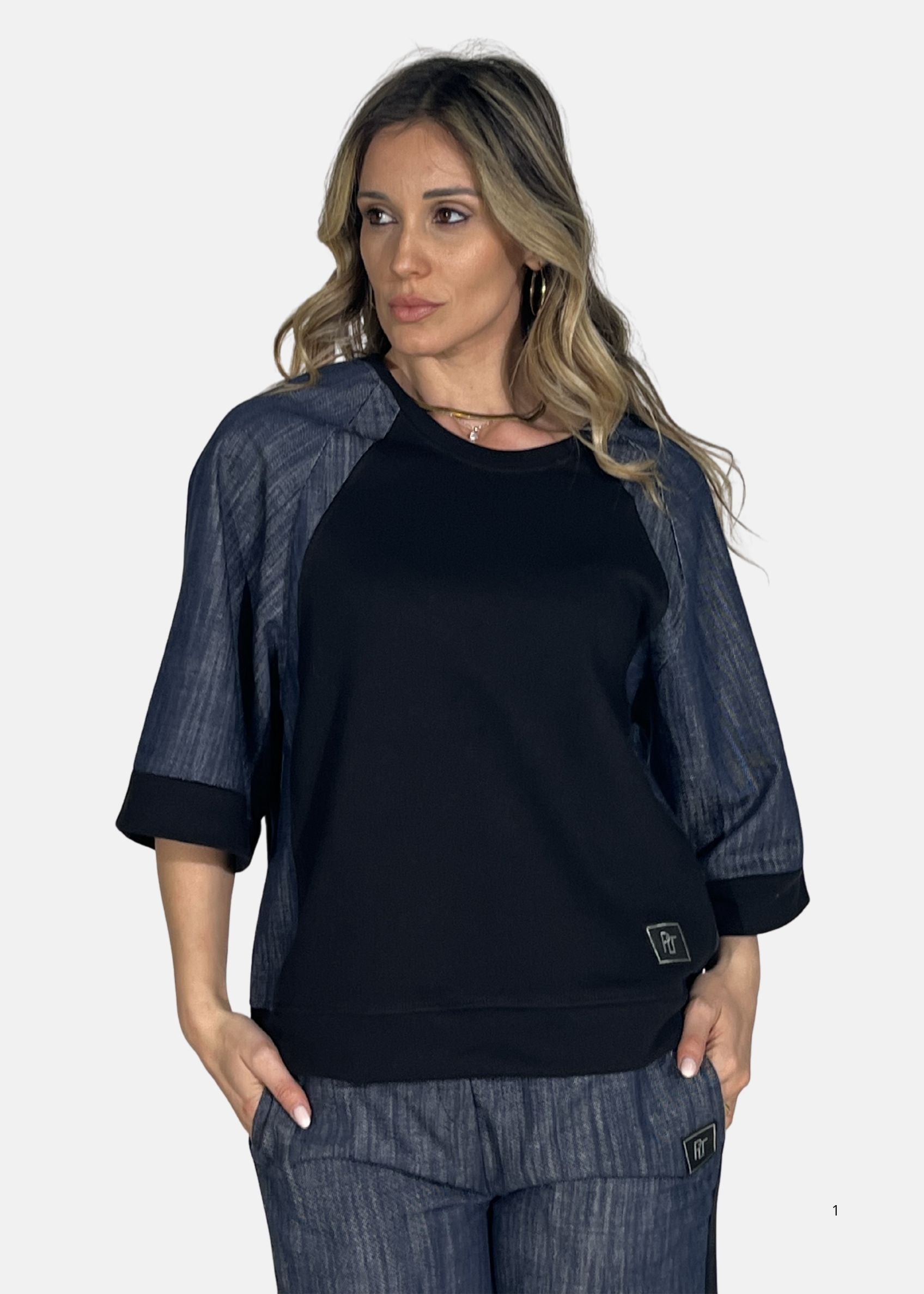 Maglia Donna con Maniche in Jeans