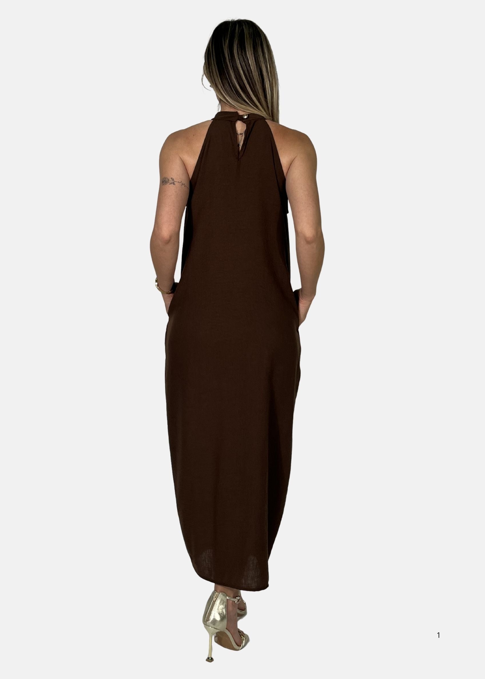 Abito Halter in lino e viscosa