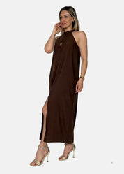 Abito Halter in lino e viscosa