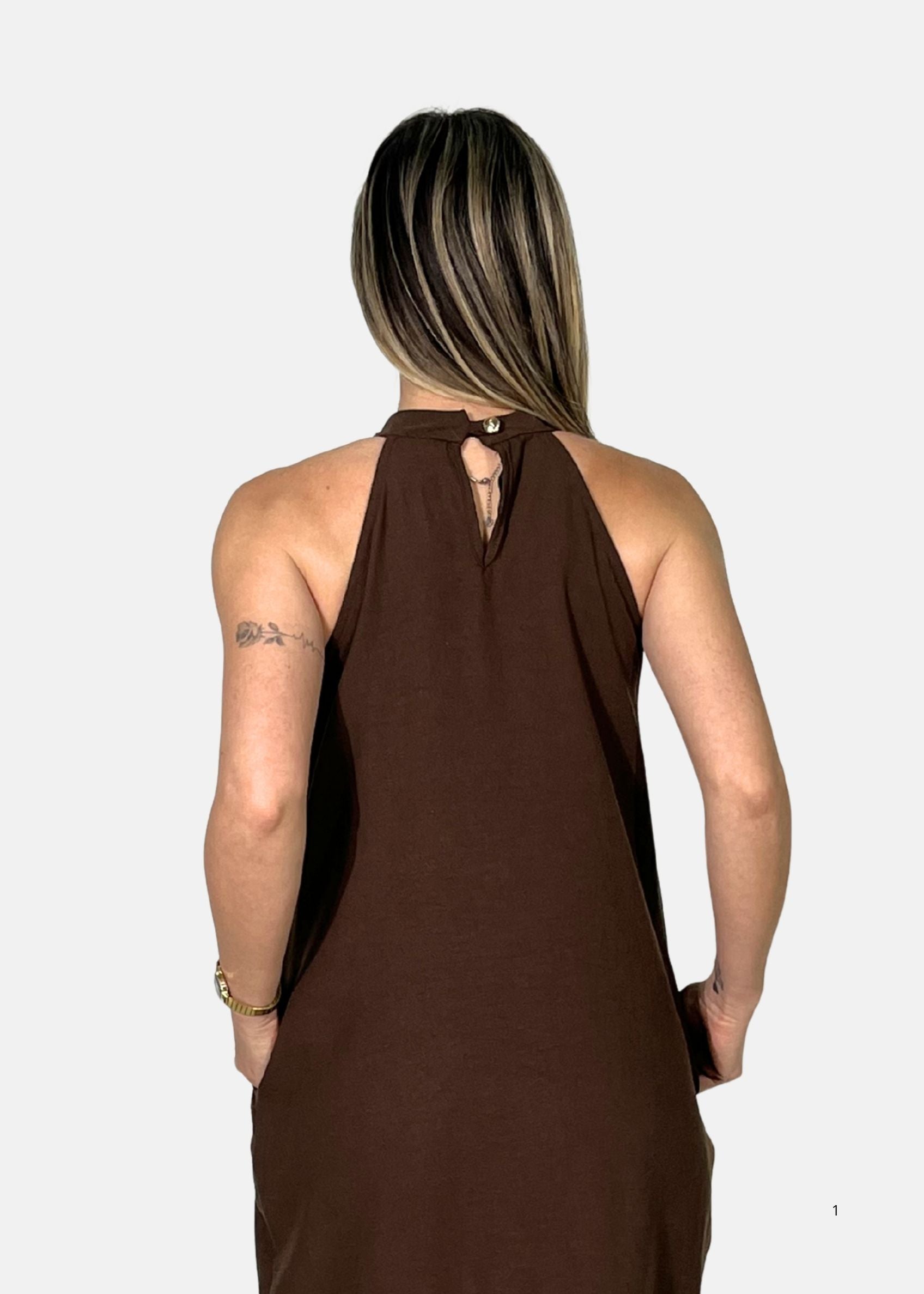 Abito Halter in lino e viscosa