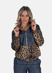 Bomber donna in jeans e felpa maculata