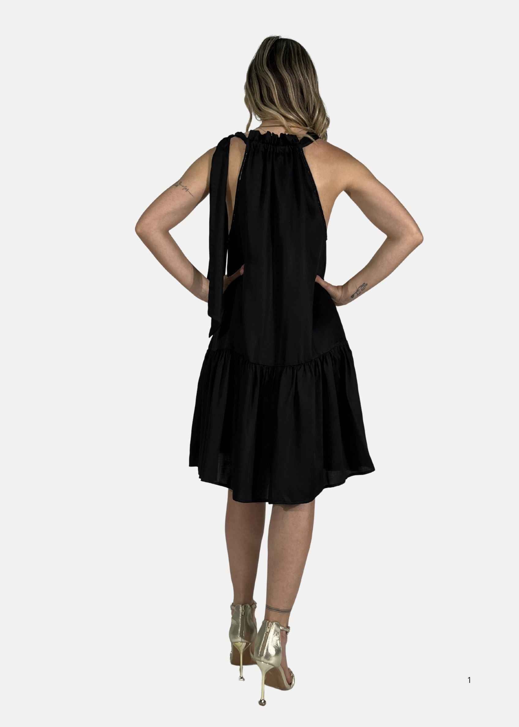 Abito corto in raso con strass