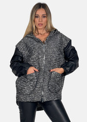 Giacca Over in Tweed con Maniche in Ecopelle - Paola Tienforti - Sito Ufficiale