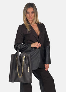 Shopper in pelle con dettagli oro