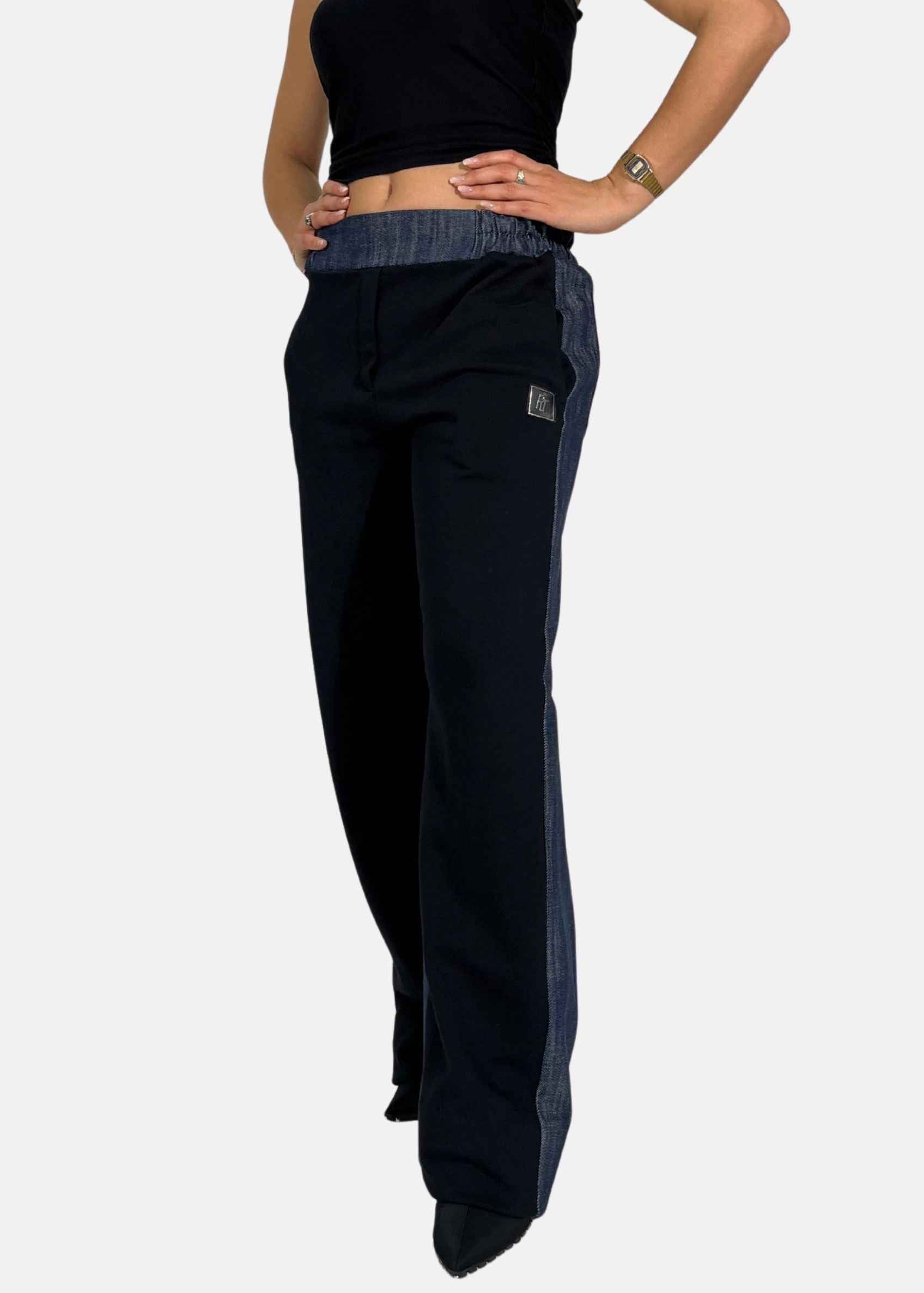 Pantapalazzo bicolor in felpa e jeans