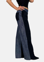 Pantapalazzo bicolor in felpa e jeans