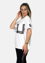 T-shirt oversize con taschino in pizzo