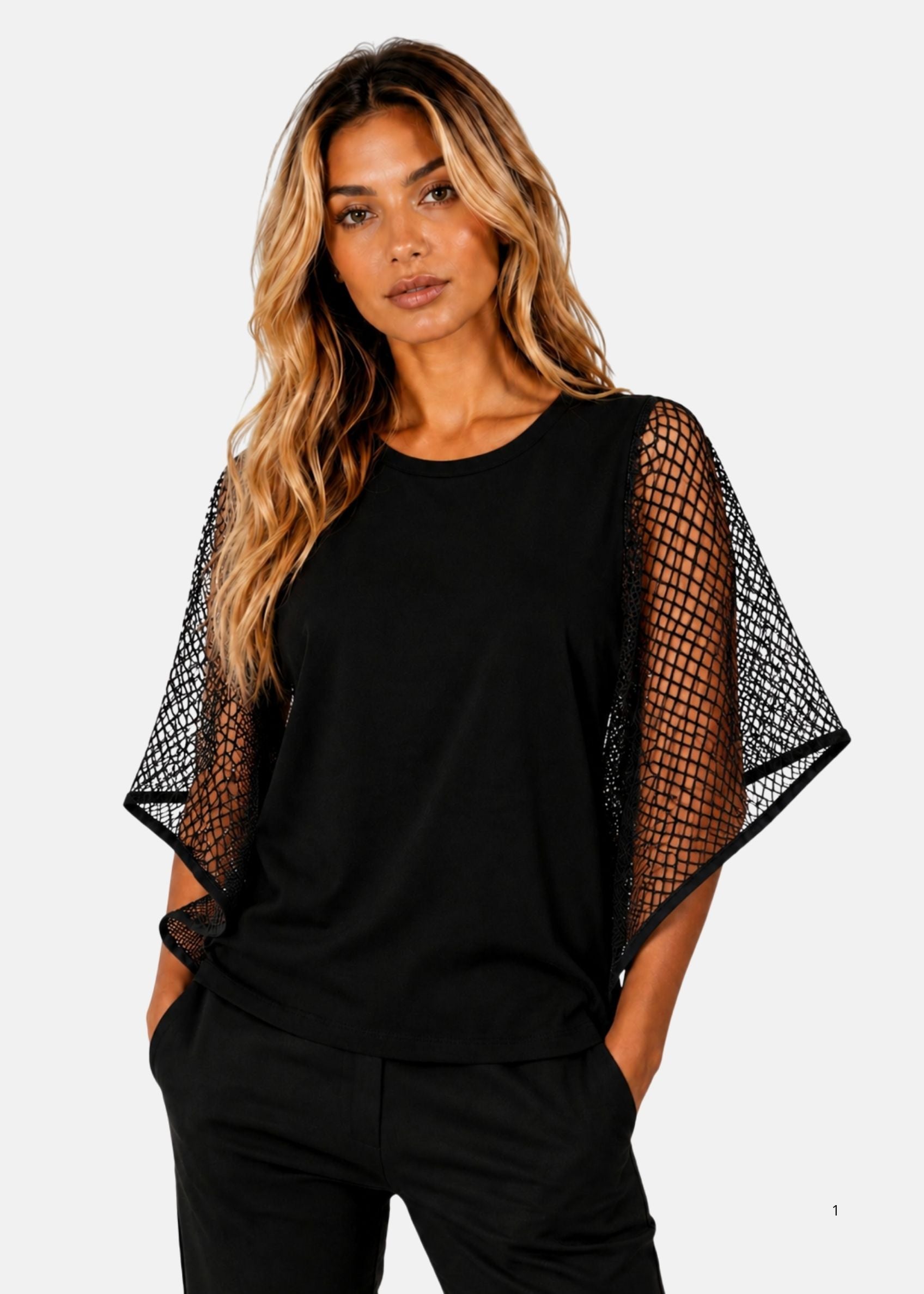 Maglia con Maniche Volant in Rete