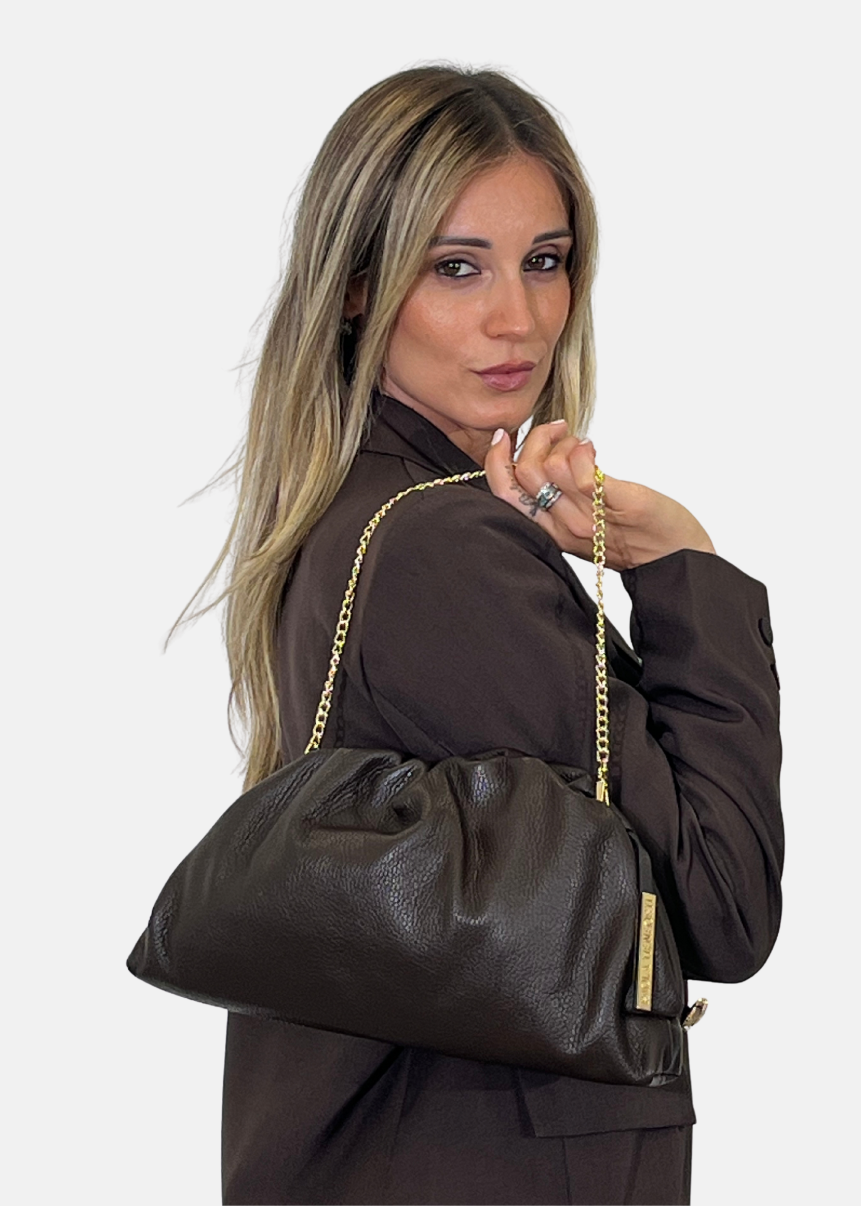 Clutch in vera pelle
