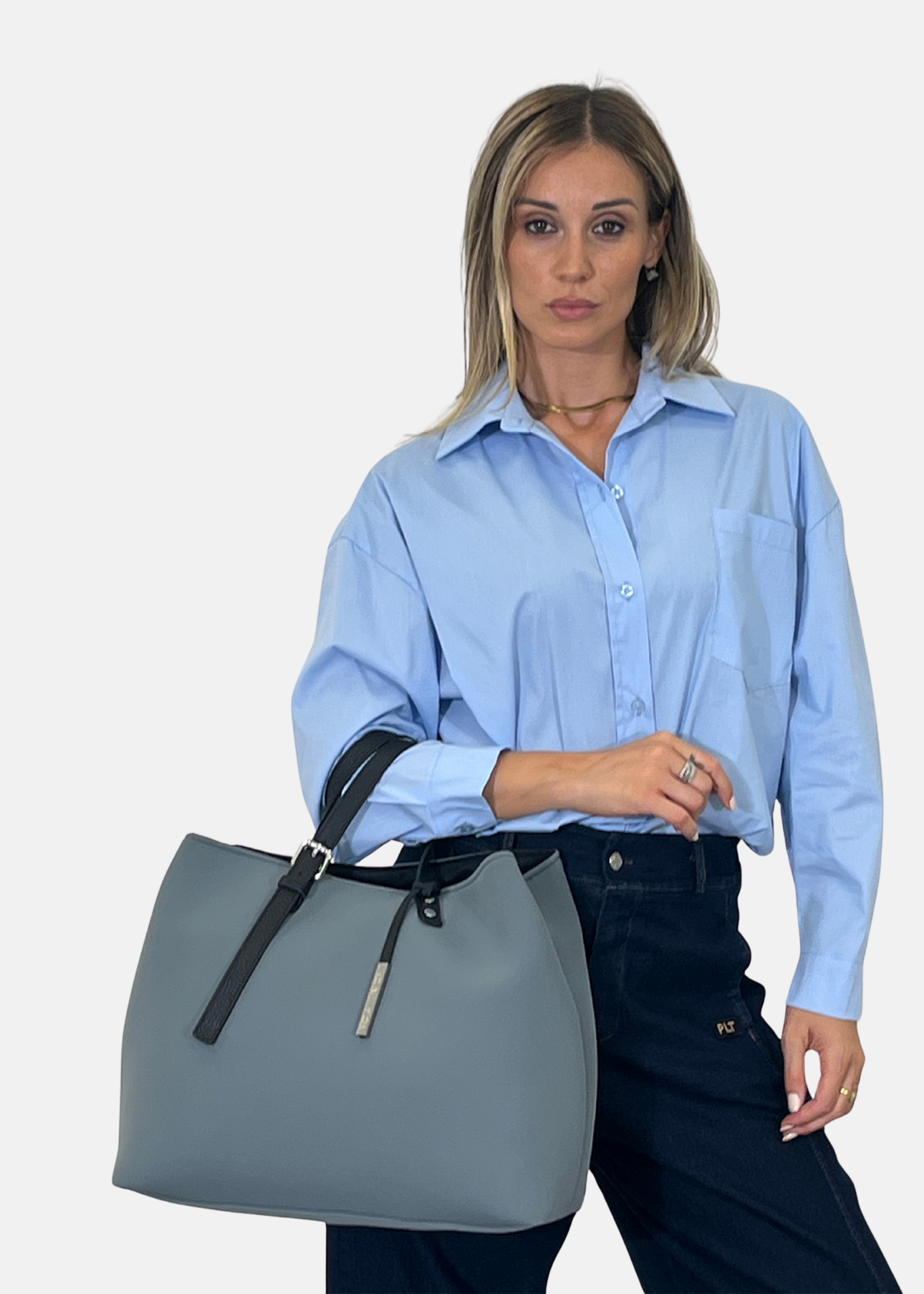 Shopper large in neoprene e pelle