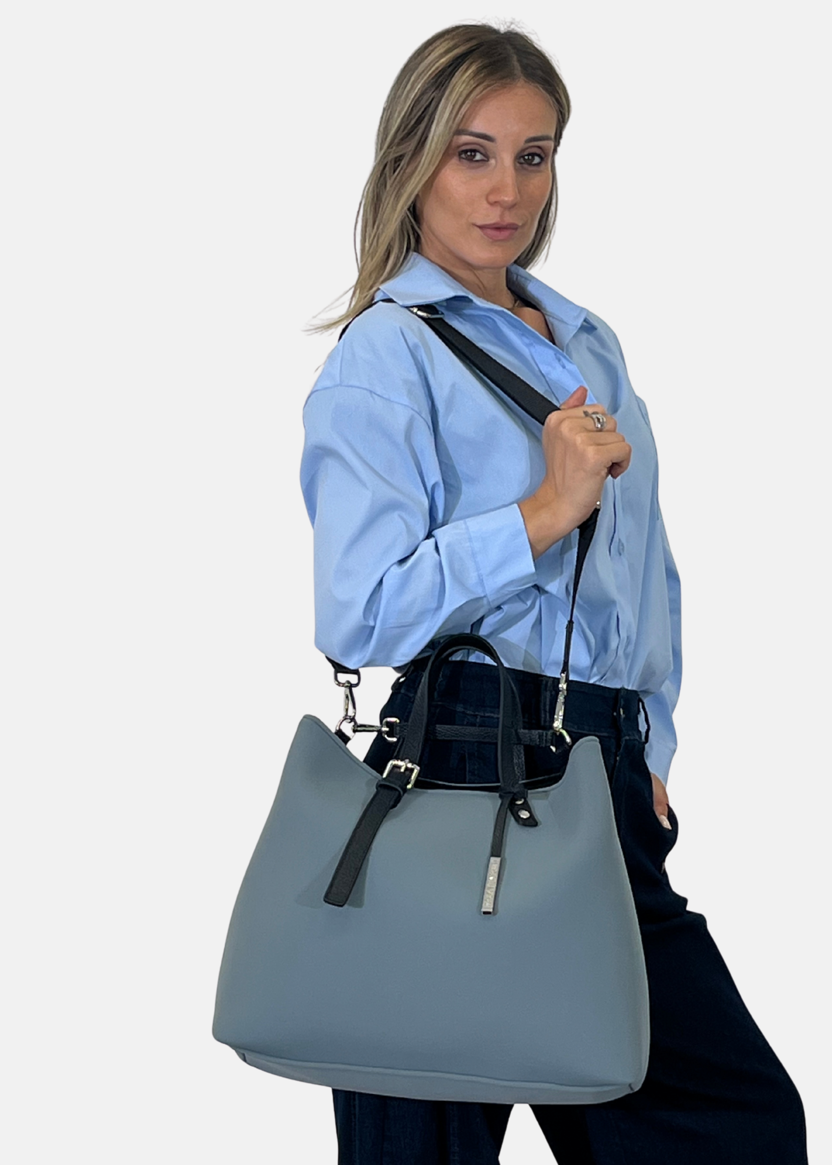 Shopper large in neoprene e pelle