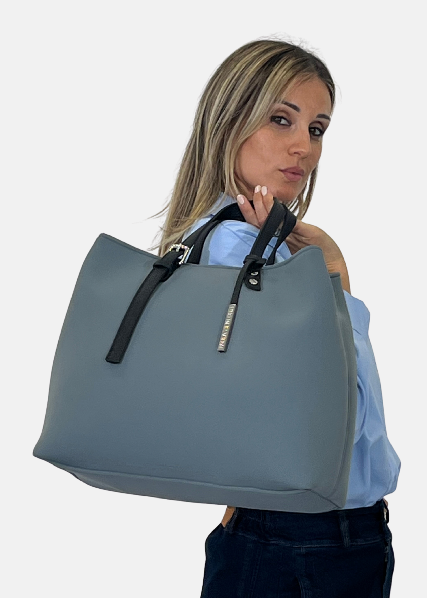 Shopper large in neoprene e pelle