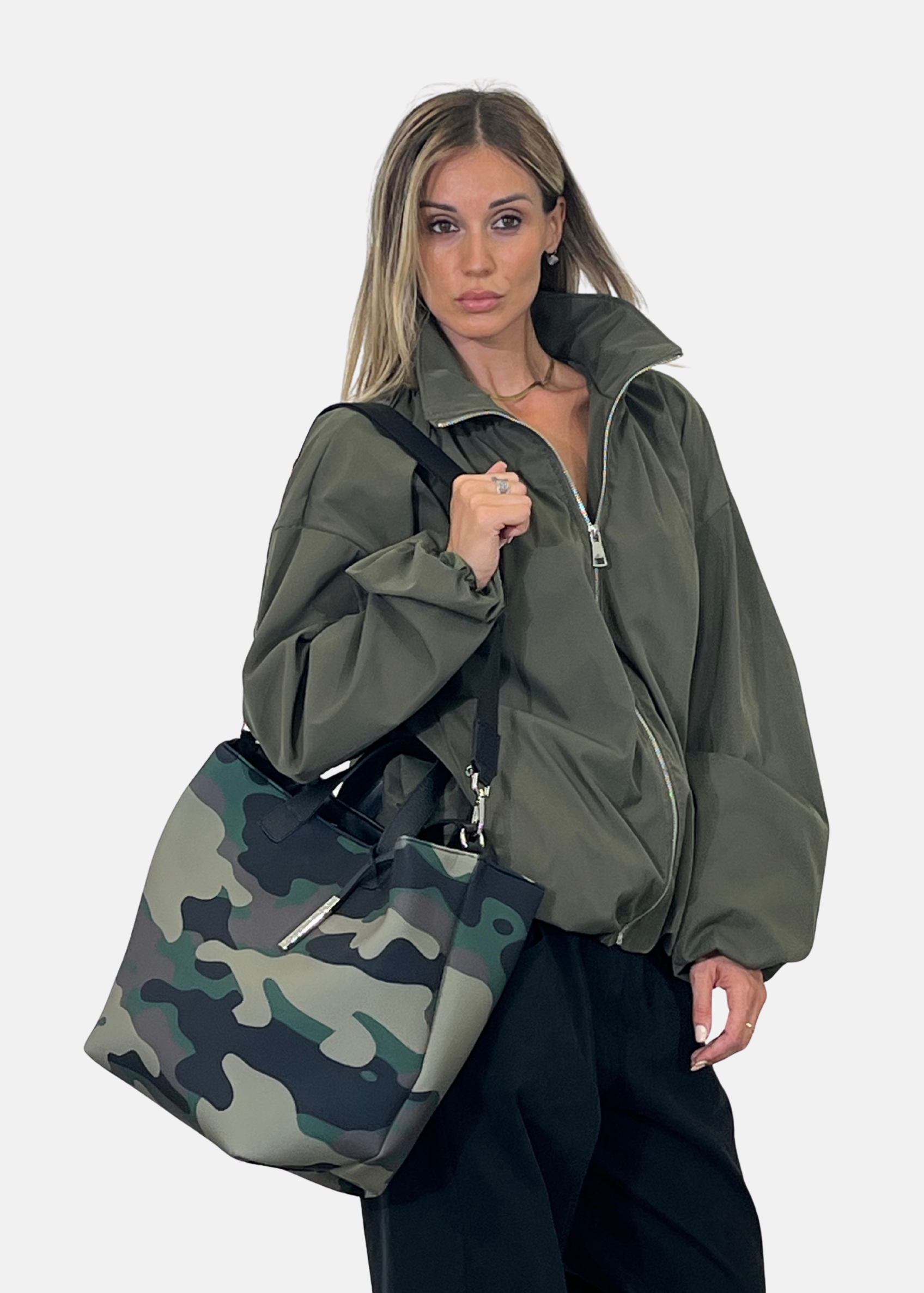 Borsa a mano donna in neoprene con pendente argento