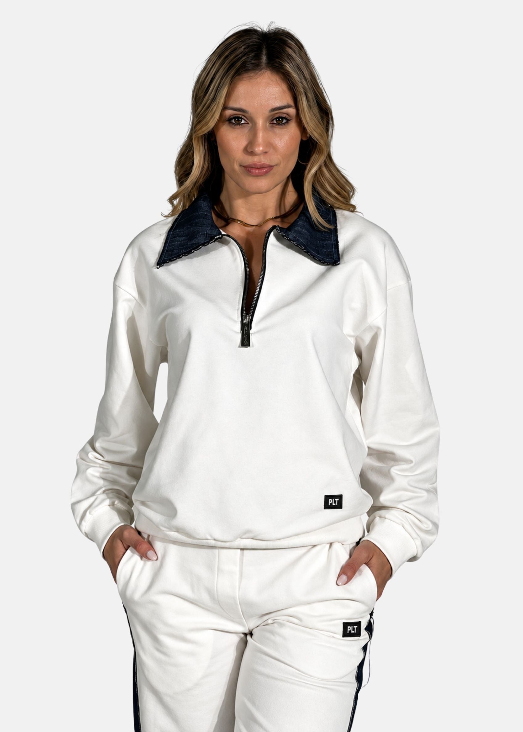 Felpa Donna con colletto in jeans