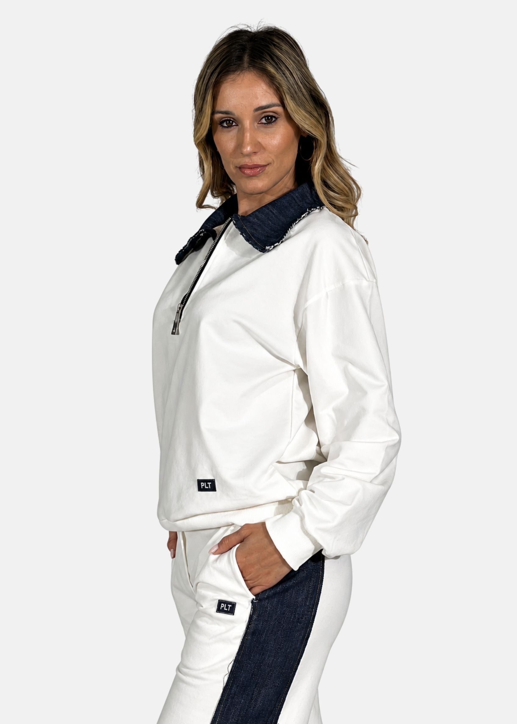 Felpa Donna con colletto in jeans