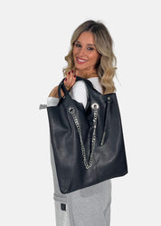 Shopper in pelle morbida con dettagli argento - Paola Tienforti - Sito Ufficiale