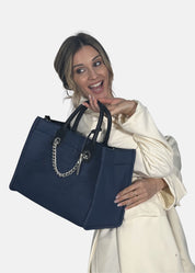 Shopper in Jeans con dettagli argento